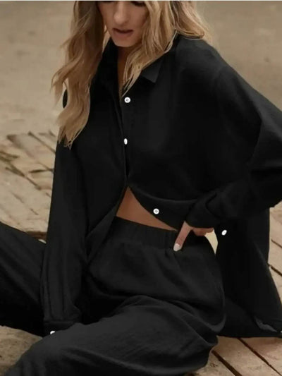 Button Up Long Sleeve Shirt and Pants Set - Byyde
