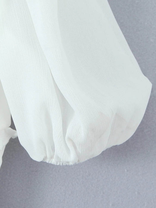 Frill V-Neck Puff Sleeve Blouse - Byyde