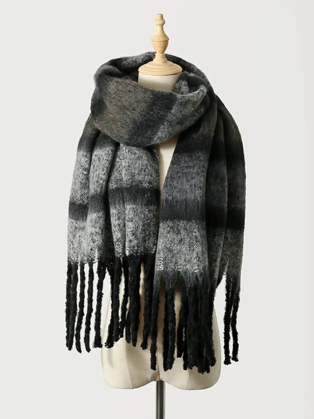 Fringe Color Block Polyester Scarf - Byyde