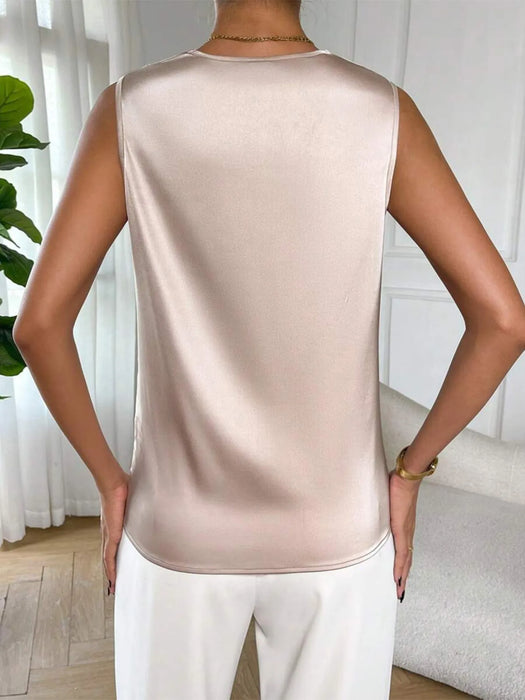 Satin Cowl Neck Sleeveless Blouse - Byyde