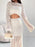 Hollow Out Long Sleeve Top and Skirt Knit Set - Byyde