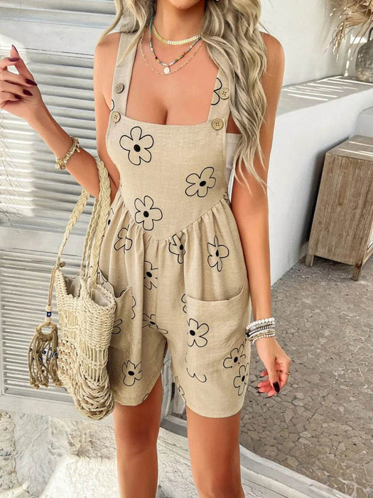 Devine Flower Wide Strap Overalls with Pockets - Byyde