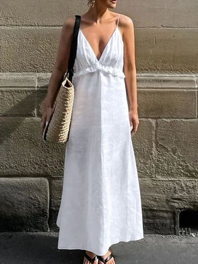 Ruffled V-Neck Maxi Dress - Byyde