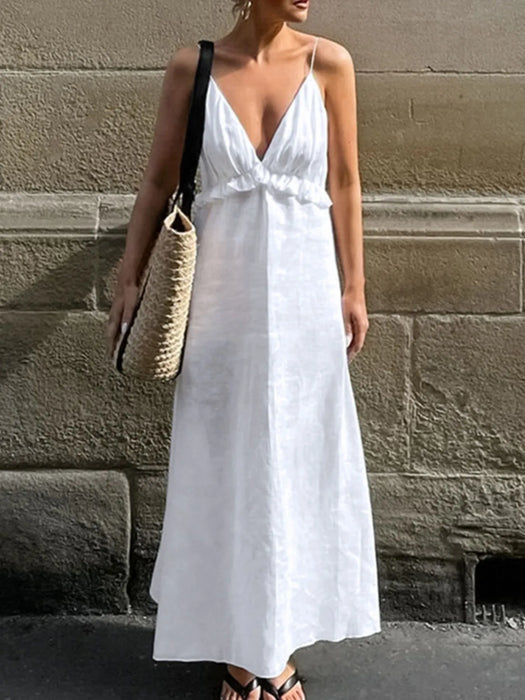 Ruffled V-Neck Maxi Dress - Byyde