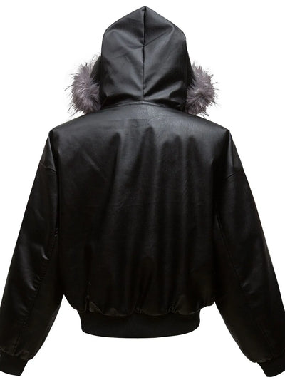 Men's Leather Bomber Jacket with Faux Fur Hood - Byyde