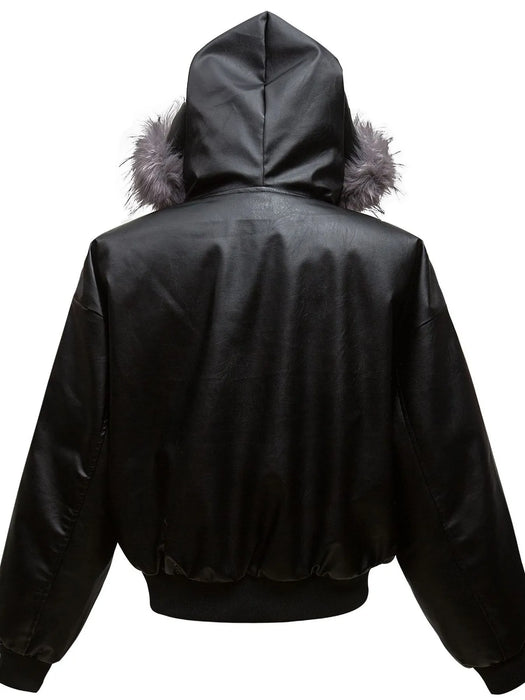 Men's Leather Bomber Jacket with Faux Fur Hood - Byyde