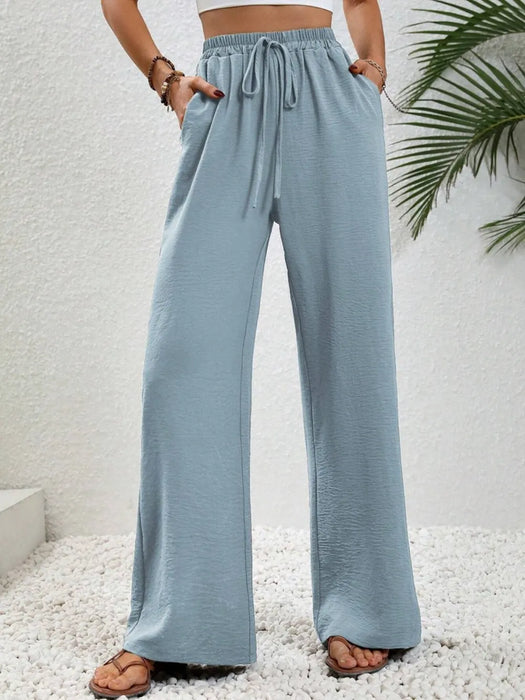 Wide Leg Drawstring Pants - Byyde