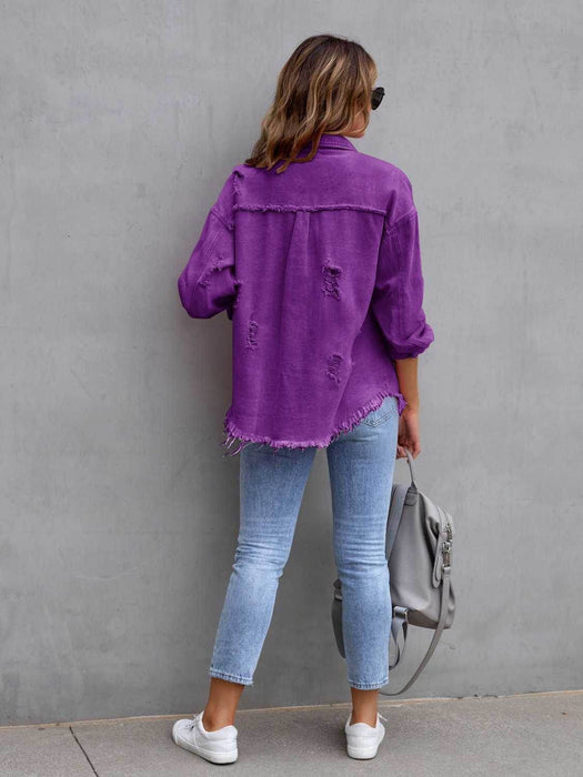 Distressed Drop Shoulder Denim Jacket - Byyde