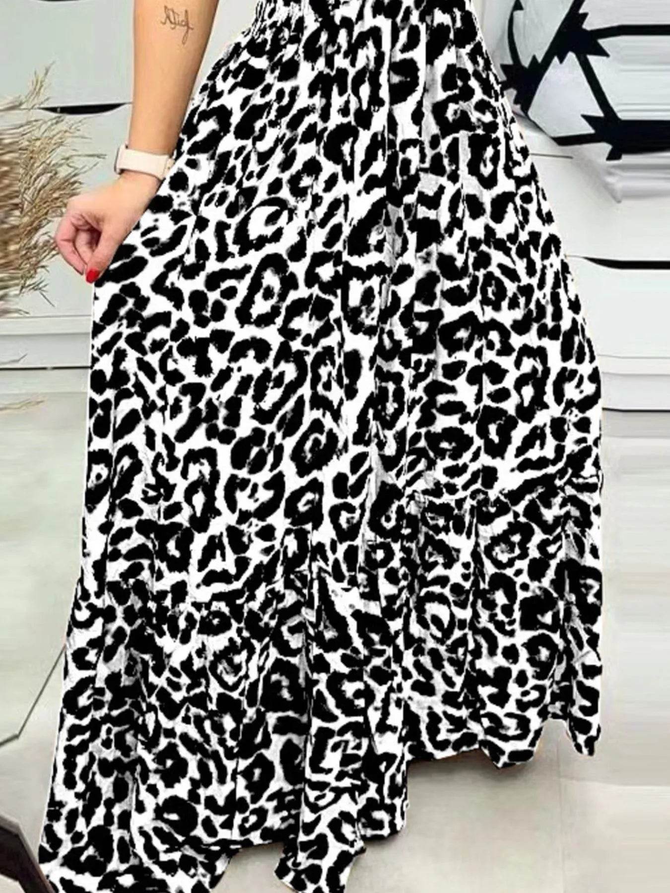 Full Size Leopard Print Spaghetti Strap Maxi Dress Plus Size - Byyde