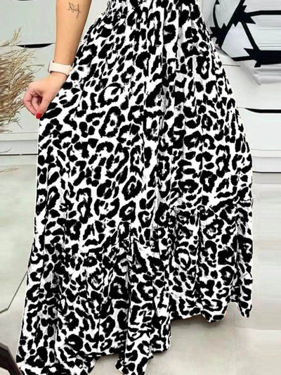 Full Size Leopard Print Spaghetti Strap Maxi Dress Plus Size - Byyde