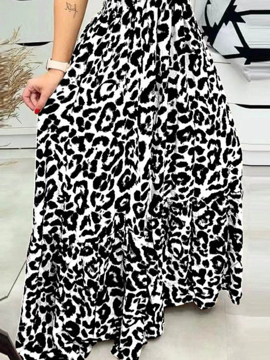 Full Size Leopard Print Spaghetti Strap Maxi Dress Plus Size - Byyde