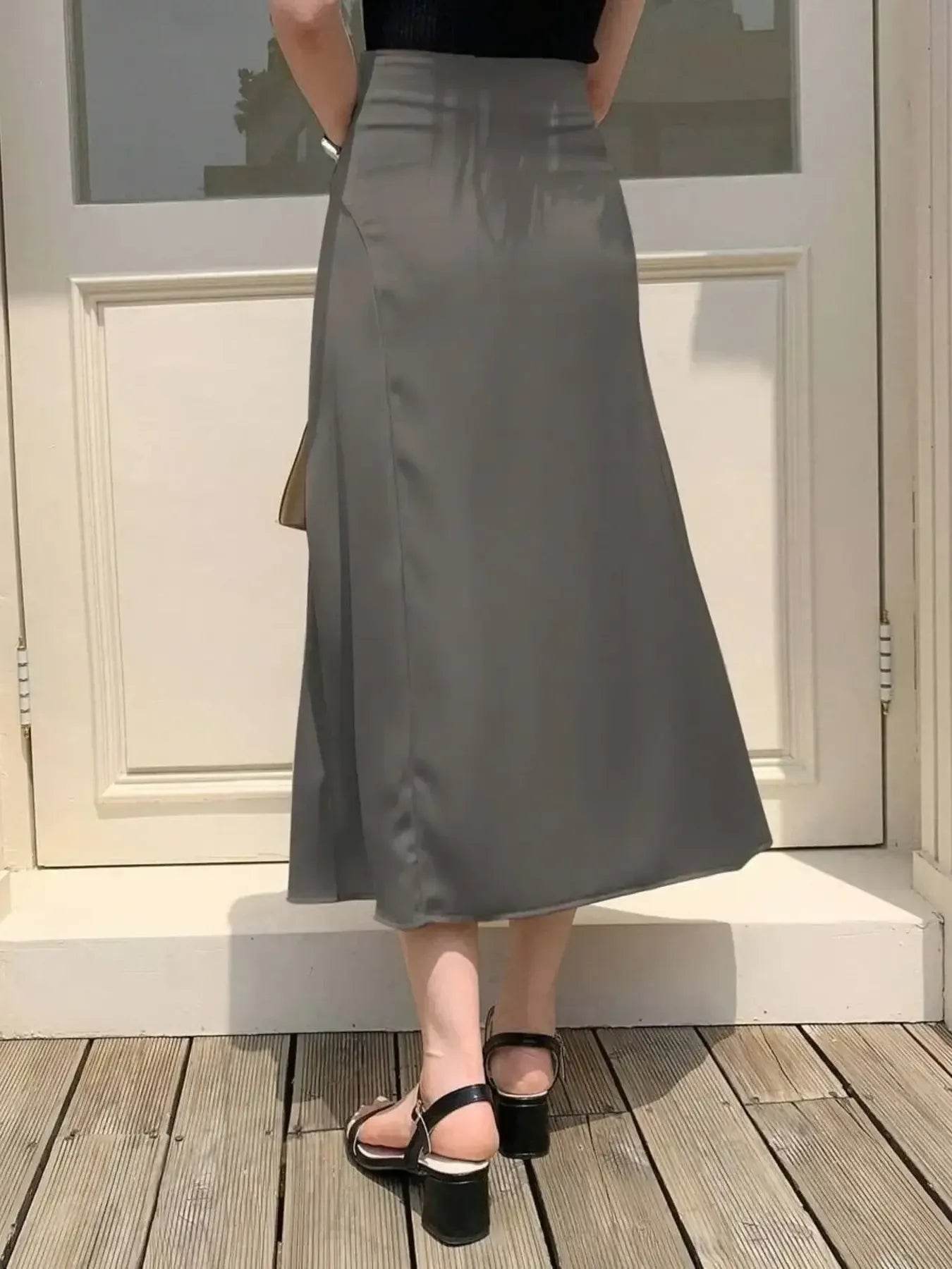 Asymmetric Wrap Midi Skirt with Fluted Hem - Byyde