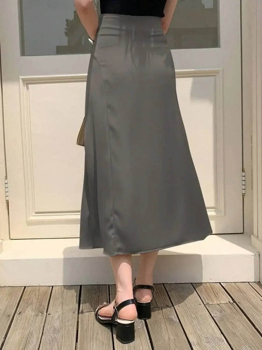 Asymmetric Wrap Midi Skirt with Fluted Hem - Byyde