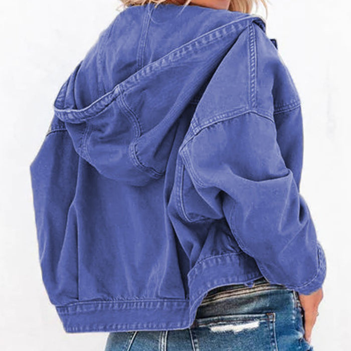 Hooded Dropped Shoulder Denim Jacket - Byyde