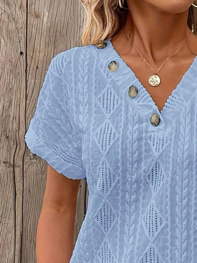 Textured V-Neck Short Sleeve Top - Byyde