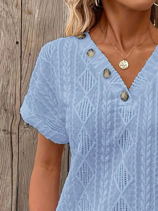 Textured V-Neck Short Sleeve Top - Byyde