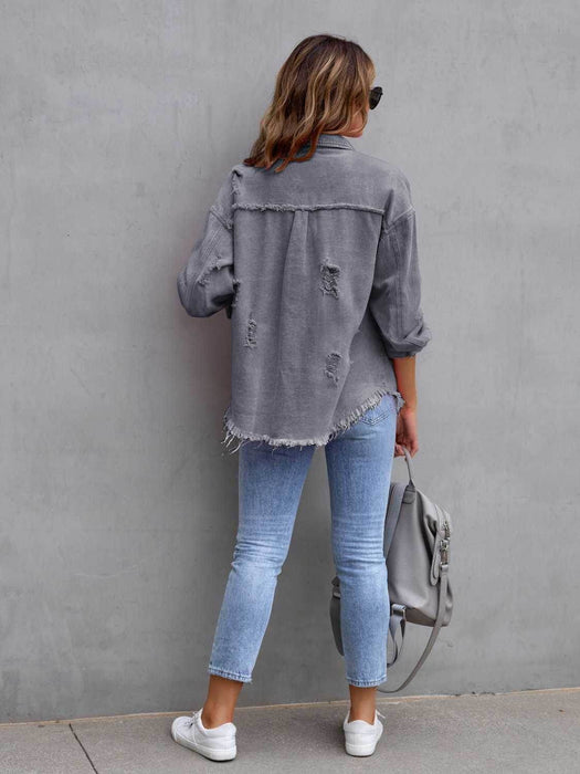 Distressed Drop Shoulder Denim Jacket - Byyde
