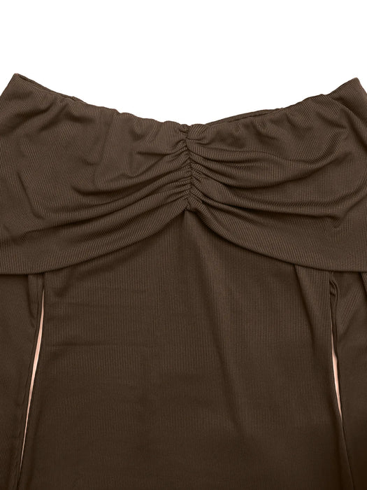 Off-Shoulder Long Sleeve Bodycon Maxi Dress - Byyde