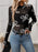 Printed Mock Neck Long Sleeve Mesh T-Shirt - Byyde
