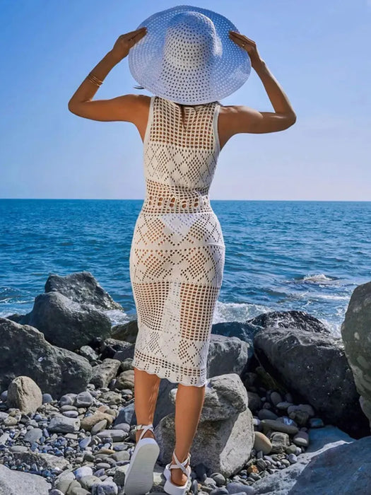 Hollow Out Round Neck Sleeveless Cover-Up Dress - Byyde