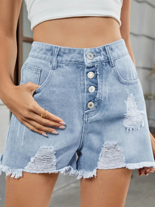 Distressed Raw Hem Denim Shorts - Byyde