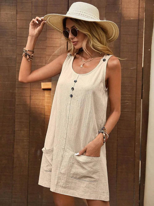Decor Button Mini Tank Dress with Pockets - Byyde