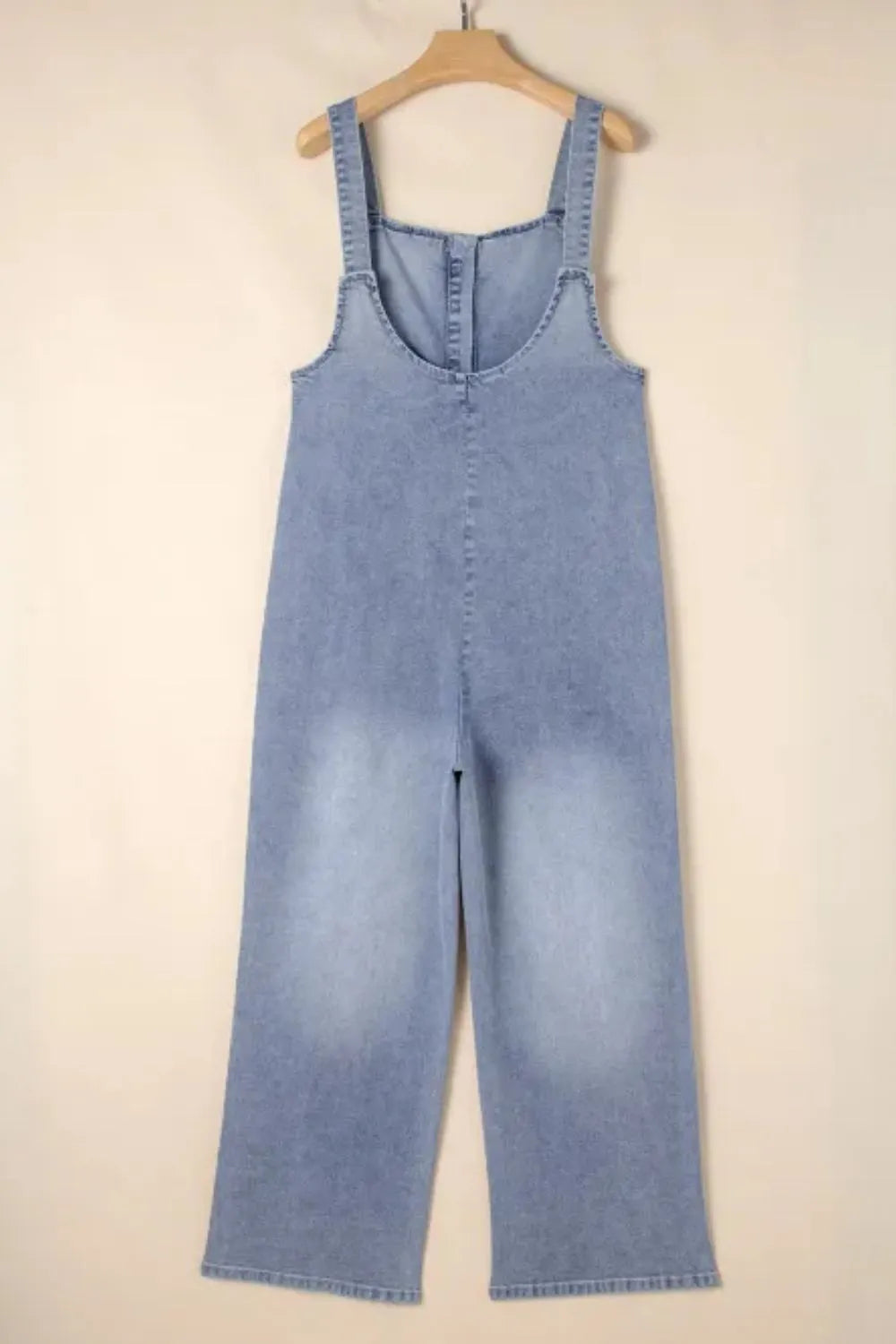 Wide Strap Denim Overalls with Pockets - Byyde