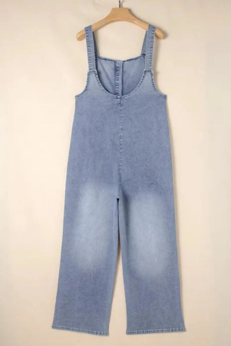 Wide Strap Denim Overalls with Pockets - Byyde