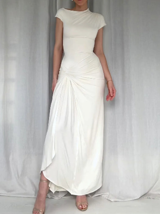 Ruched Slit Cap Sleeve Maxi Dress - Byyde