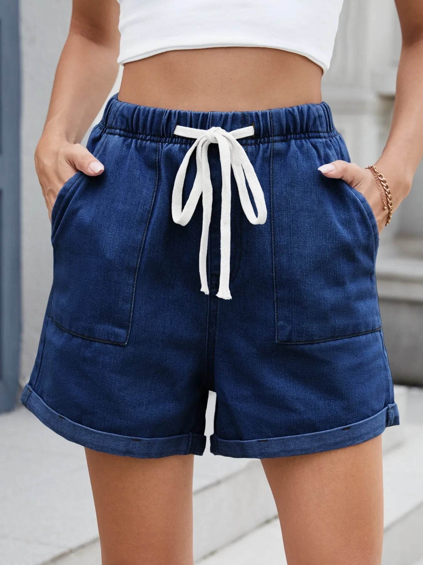 Drawstring Wash Denim Shorts - Byyde