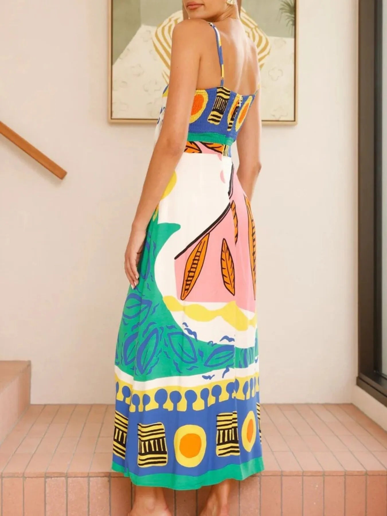 Tied Front Printed Slit Maxi Cami Dress - Byyde
