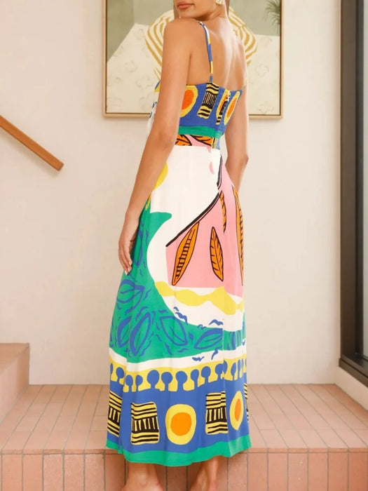 Tied Front Printed Slit Maxi Cami Dress - Byyde