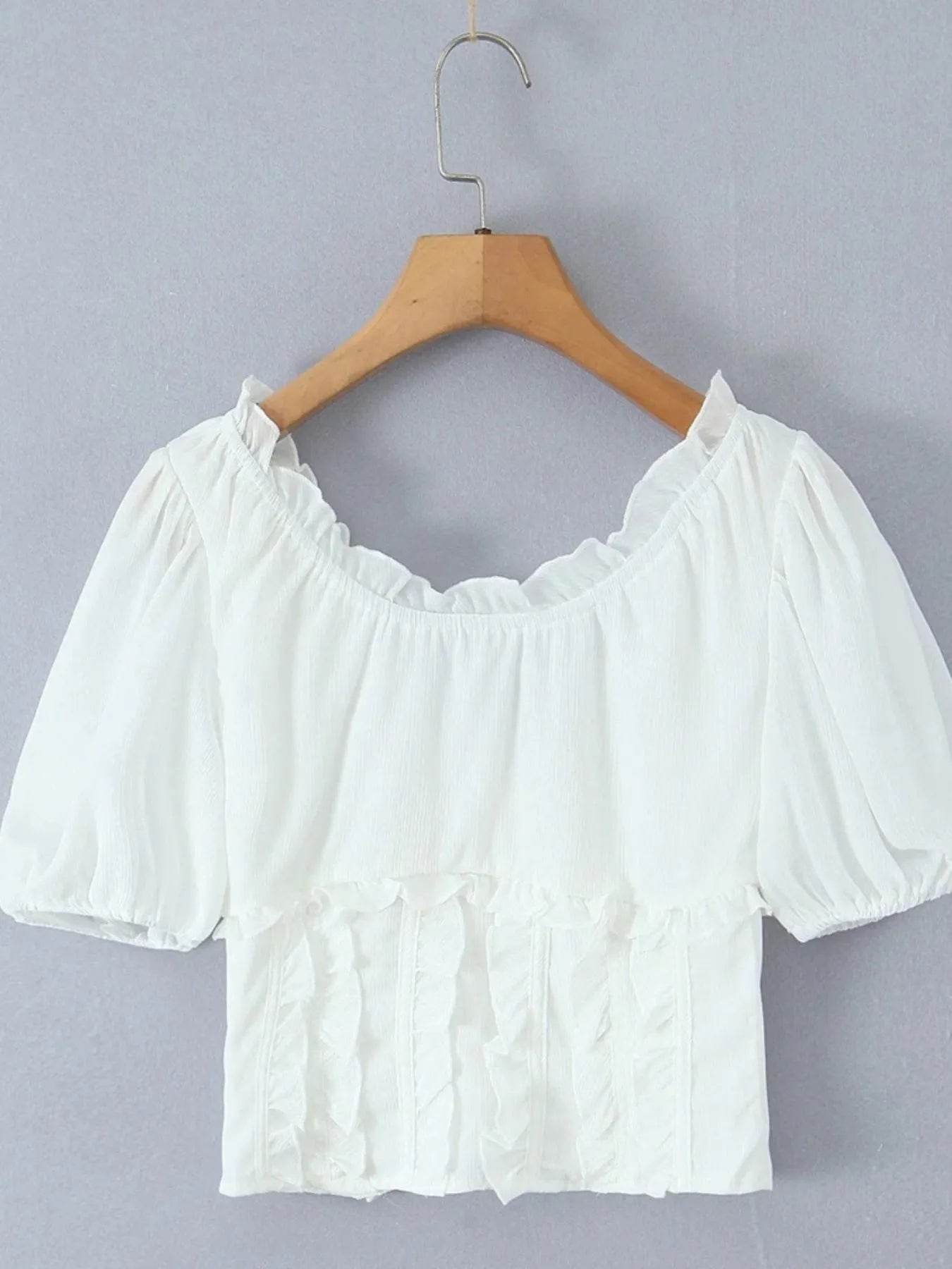 Frill V-Neck Puff Sleeve Blouse - Byyde