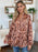 Double Take Full Size Printed Ruffle Trim Balloon Sleeve Shirt - Byyde