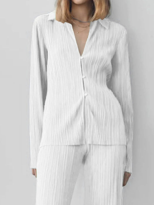 Texture Long Sleeve Top and Pants Lounge Set - Byyde