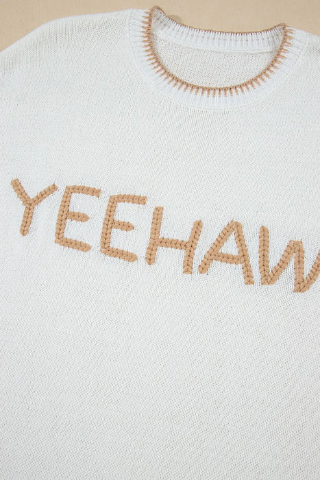 YEEHAW Stitch Edge Crew Neck Knit Top - Byyde