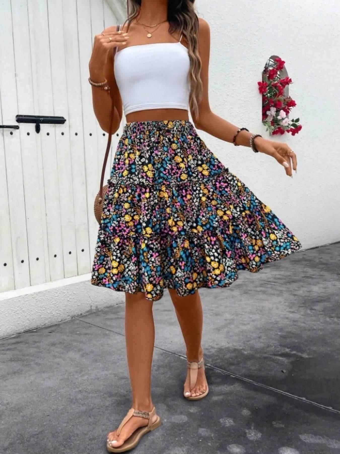 Floral Print Midi Skirt - Byyde