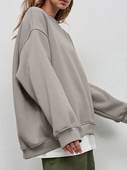 Round Neck Dropped Shoulder Long Sleeve Sweatshirt - Byyde