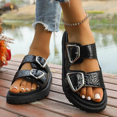 Double Buckle Platform Sandals - Byyde