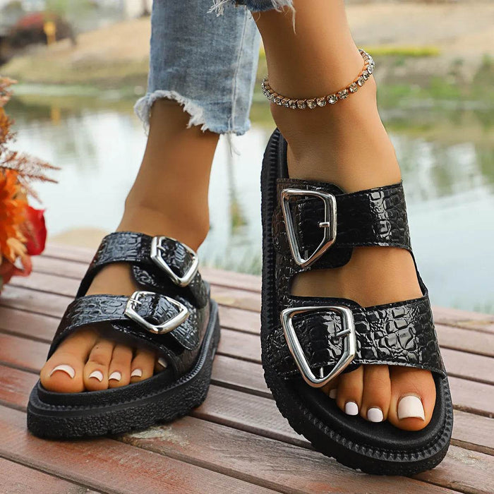 Double Buckle Platform Sandals - Byyde