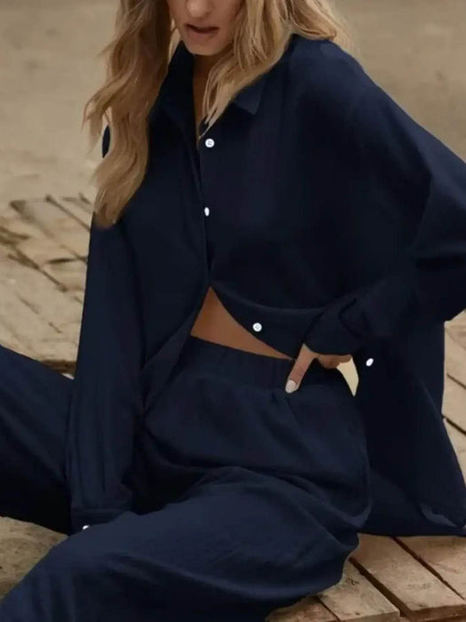 Button Up Long Sleeve Shirt and Pants Set - Byyde