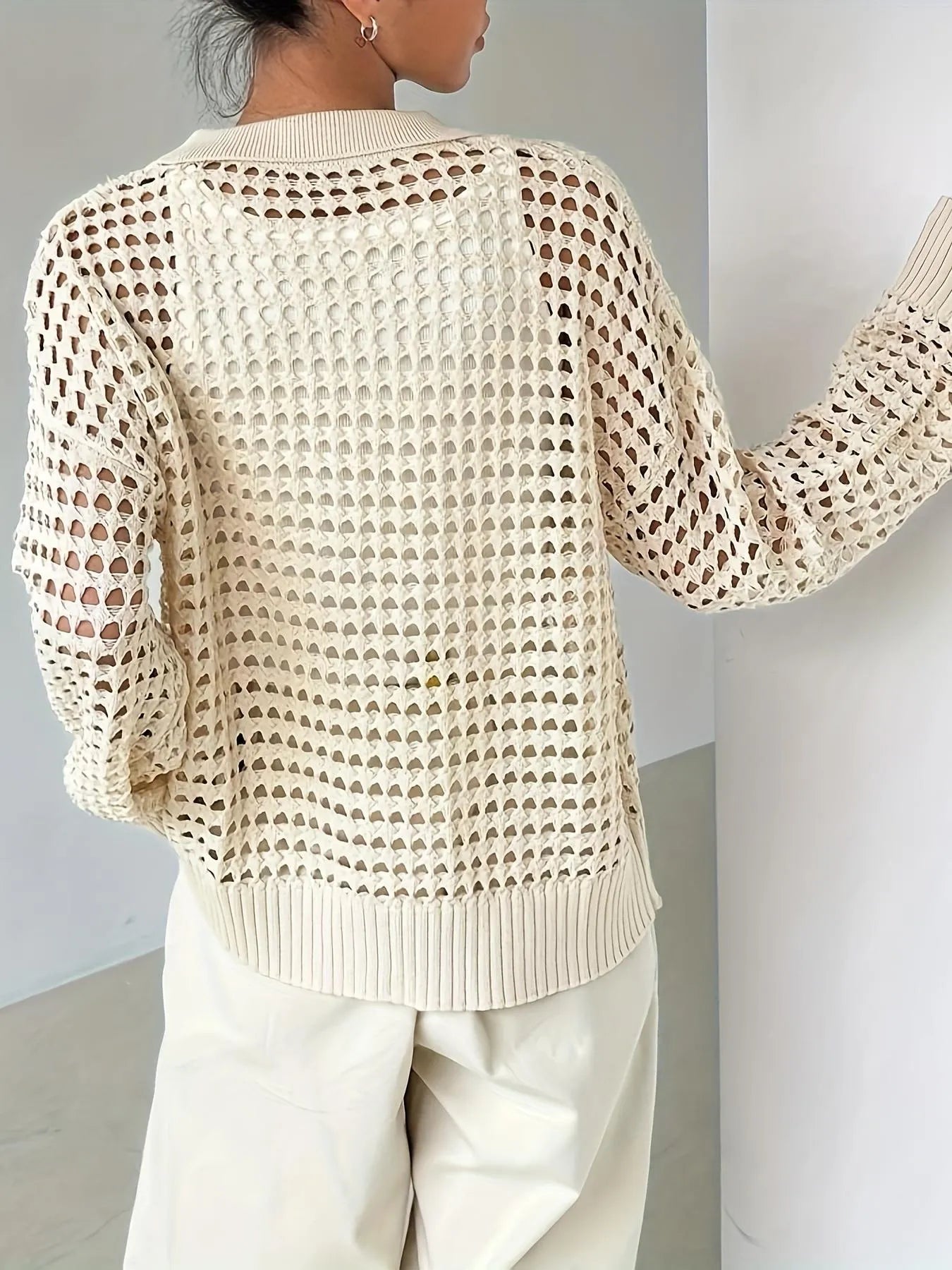 Hollow Out Knit Button Front Cardigan - Byyde