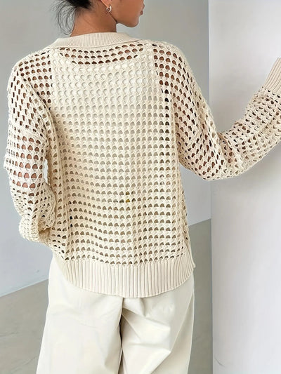 Hollow Out Knit Button Front Cardigan - Byyde