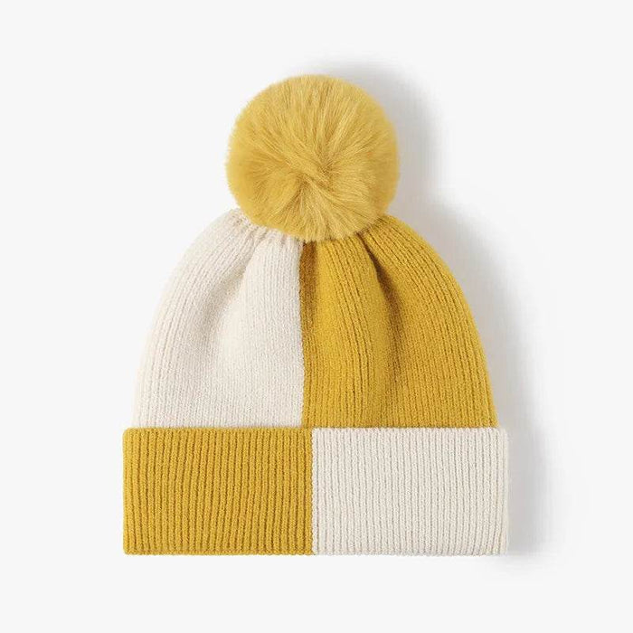 Color Block Knit Hat with Pom-pom - Byyde