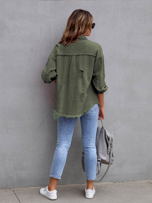 Distressed Drop Shoulder Denim Jacket - Byyde