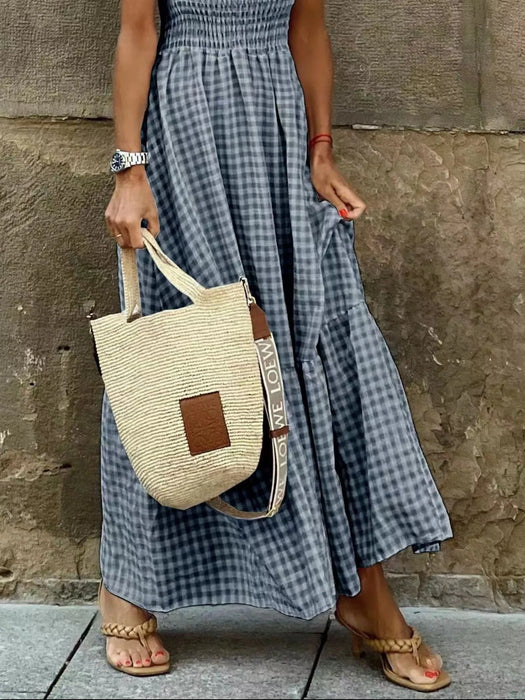Smocked Gingham Maxi Dress with Ruffle Straps - Byyde