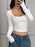Ribbed Long Sleeve Square Neck Cropped T-Shirt - Byyde