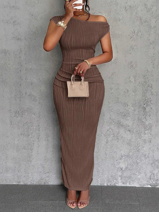 Textured Single Shoulder Bodycon Maxi Dress - Byyde