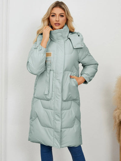 Long Sleeve Longline Hooded Winter Coat - Byyde