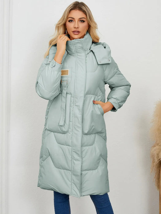 Long Sleeve Longline Hooded Winter Coat - Byyde